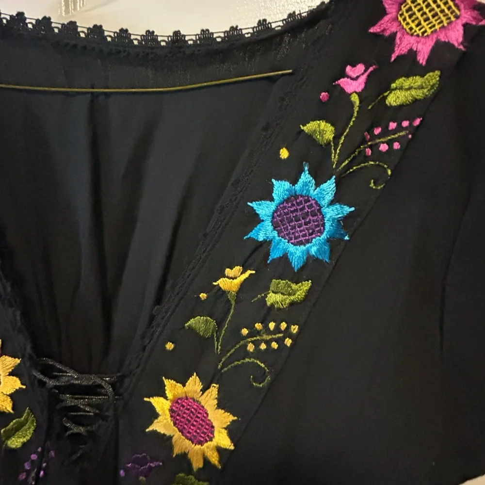 Embroidered Black Midi Dress - Picture 2 of 3